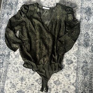 Leopard Print Wrap Bodysuit - Green